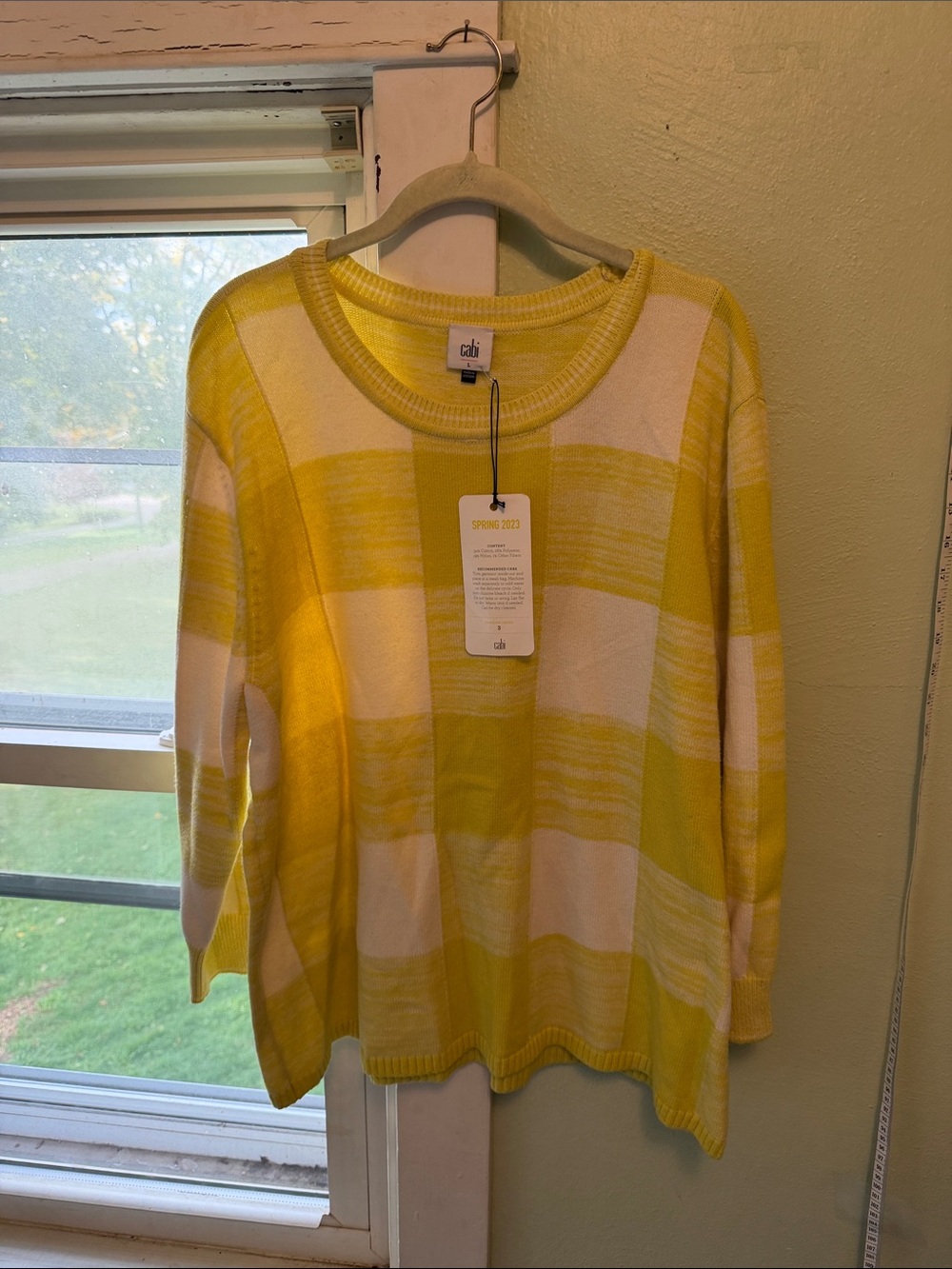 CAbi Yellow & White Block-Stripe Crewneck Sweater